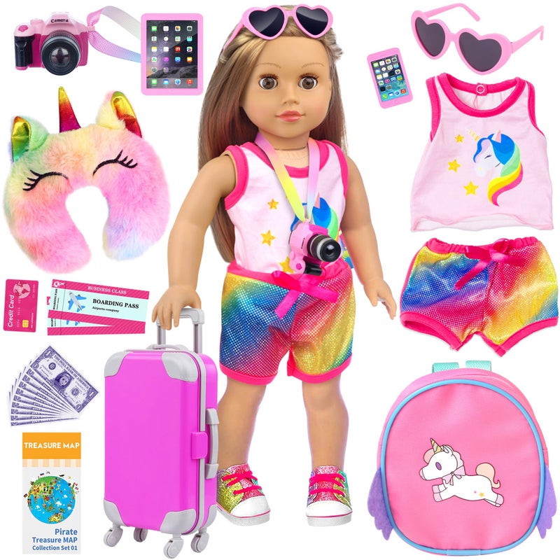 ZITA ELEMENT 24 Pcs 18 Inch Girl Doll Accessories Suitcase Luggage Travel Set Including 18 Inch Doll Clothes Luggage Pillow Blindfold Sunglasses Camera Computer Cell Phone Ipad and Other Stuff - Image 4